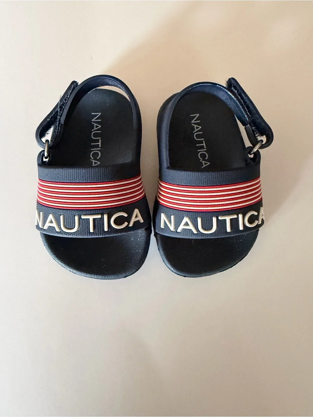 Nautica Navy and Red Kids Slide Sandals with Logo Strap